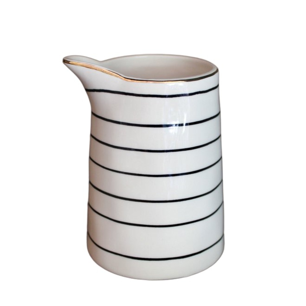 Elizabeth Home decor white and black striped stoneware creamer 8oz